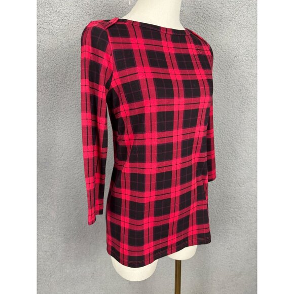 Style & Co Women's XS Red & Black Plaid 3/4 Sleeve Top 100% Pima Cotton NWOT's. - Picture 3 of 8